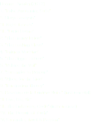 Dream Theater(2013) 1. "False Awakening Suite" "I. Sleep Paralysis" "II. Night Terrors" "III. "Lucid Dream" 2. "The Enemy Inside" 3. "The Looking Glass" 4. "Enigma Machine" 5. "The Bigger Picture" 6. "Behind the Veil" 7. "Surrender to Reason" 8. "Along for the Ride" 9. "Illumination Theory" "I. Paradoxe de la Lumière Noire" (instrumental) "II. Live, Die, Kill" "III. The Embracing Circle" (instrumental) "IV. The Pursuit of Truth" "V. Surrender, Trust & Passion" 